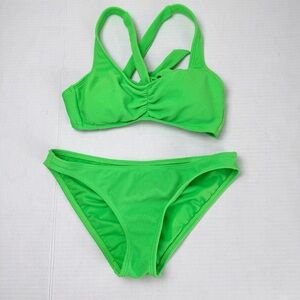 Xhilaration neon green textured criss cross bikini set S